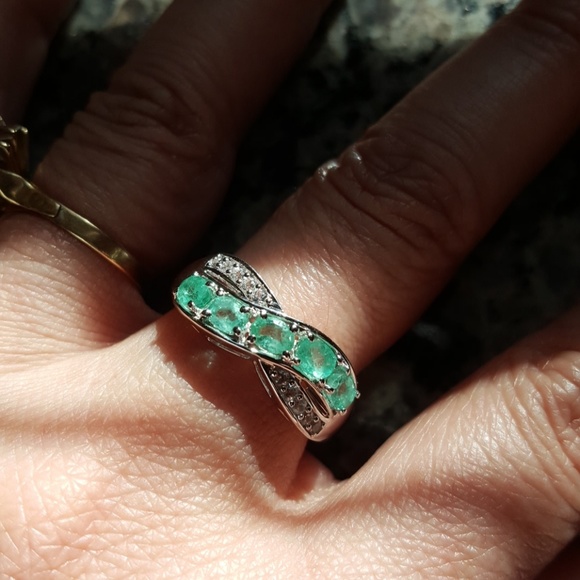 😍EMERALDS & WHITE ZIRCONS RING-925 - Picture 3 of 8